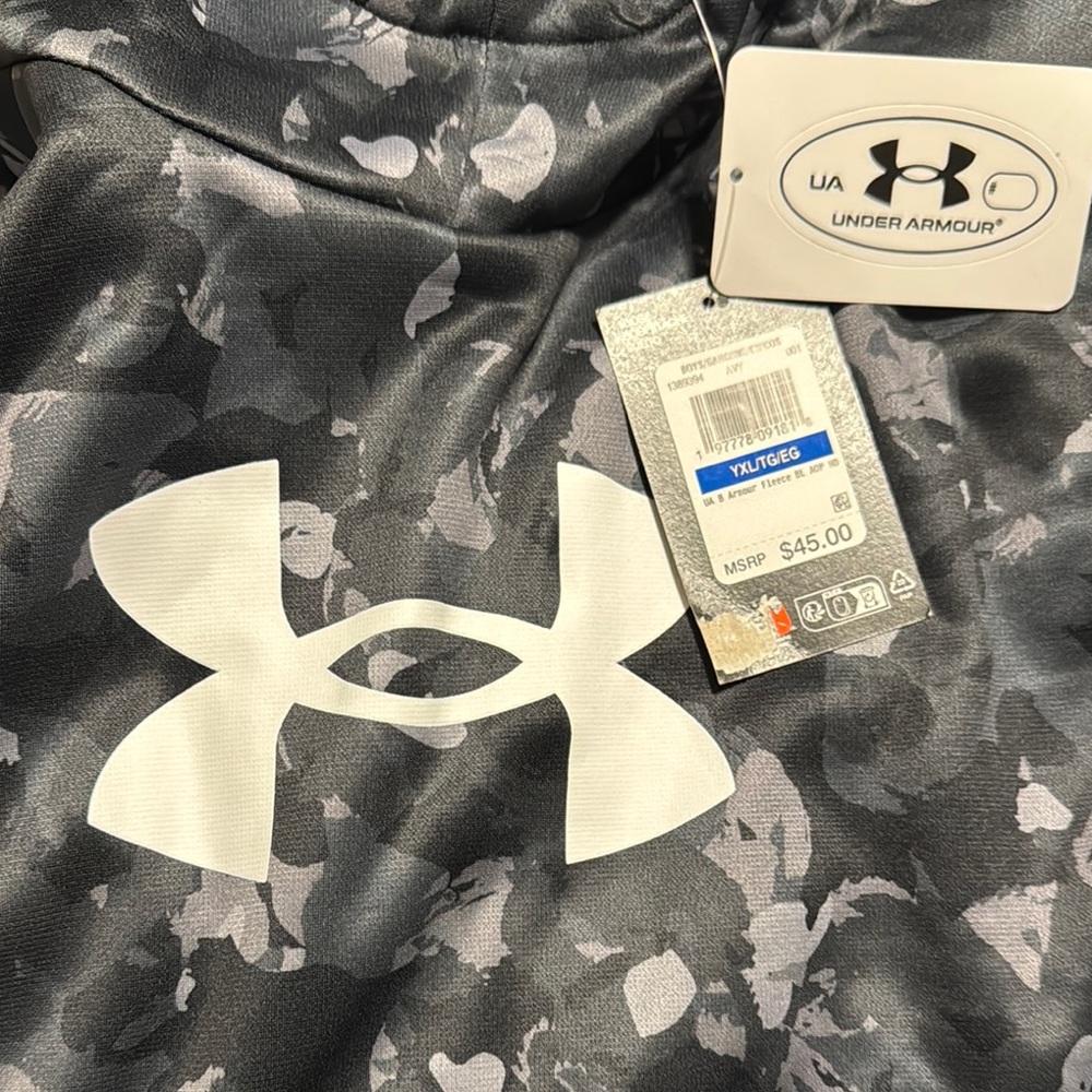Youth XL Under Armour Black and Gray Hoodie NWT